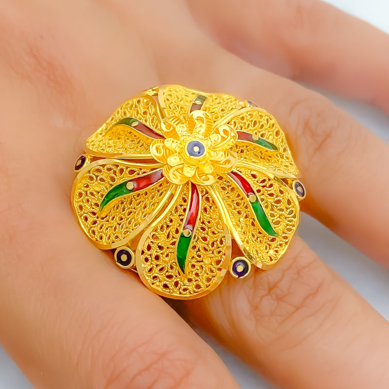 Filigree Floral 22k Gold Meena Statement Ring 