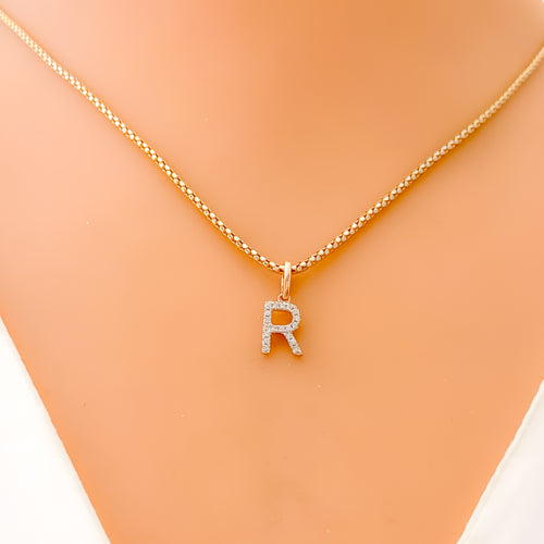 R Diamond Letter + 18k Gold Pendant 