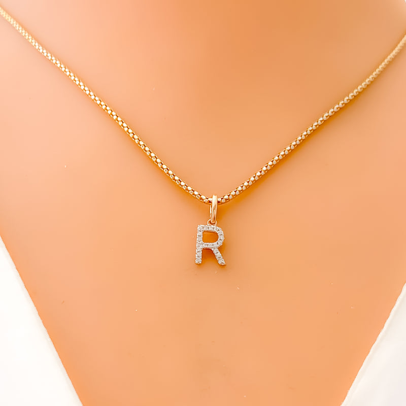 R Diamond Letter + 18k Gold Pendant 