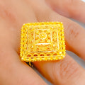 Reflective Netted Rhombus 22k Gold Statement Ring