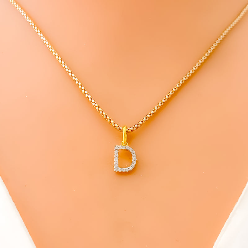 D Diamond Letter + 18k Gold Pendant 