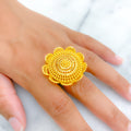 Charming Beaded Flower 22k Gold Statement Ring 