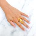 Unique White Meena Flower 22k Gold Statement Ring