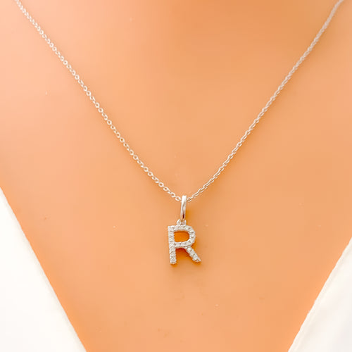 R Diamond Letter + 18k Gold Pendant 