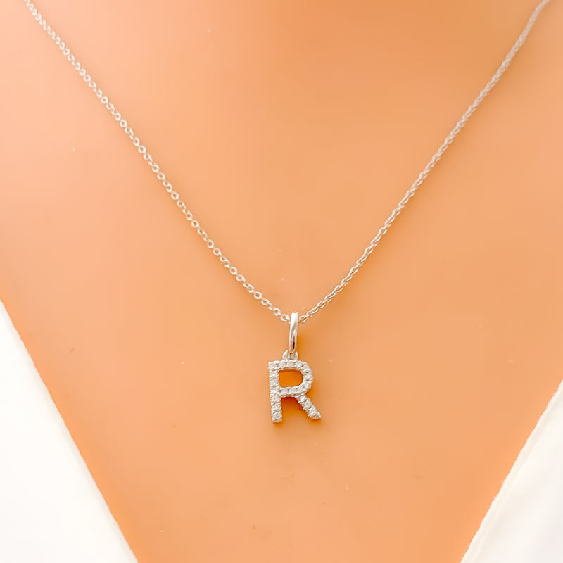 R Diamond Letter + 18k Gold Pendant 