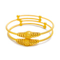 Shiny Leaf Accented Orb 22k Gold Baby Bangles 
