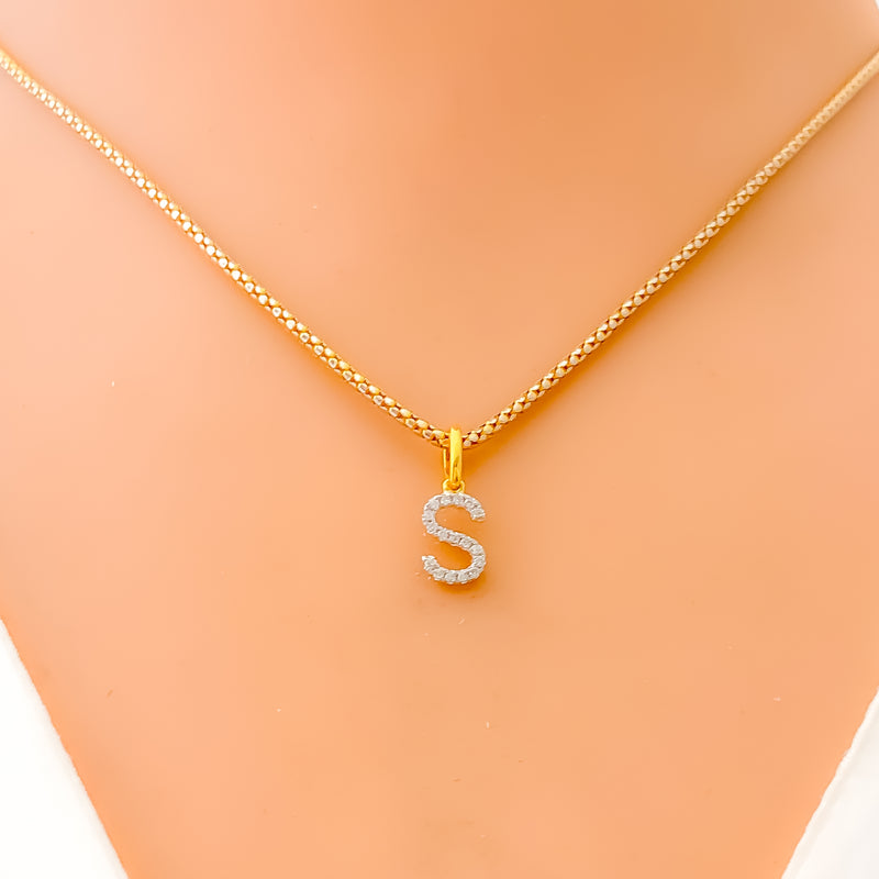 S Diamond Letter + 18k Gold Pendant 