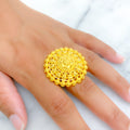 Textured Floral Heart 22k Gold Statement Ring 