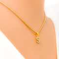 S Diamond Letter + 18k Gold Pendant 