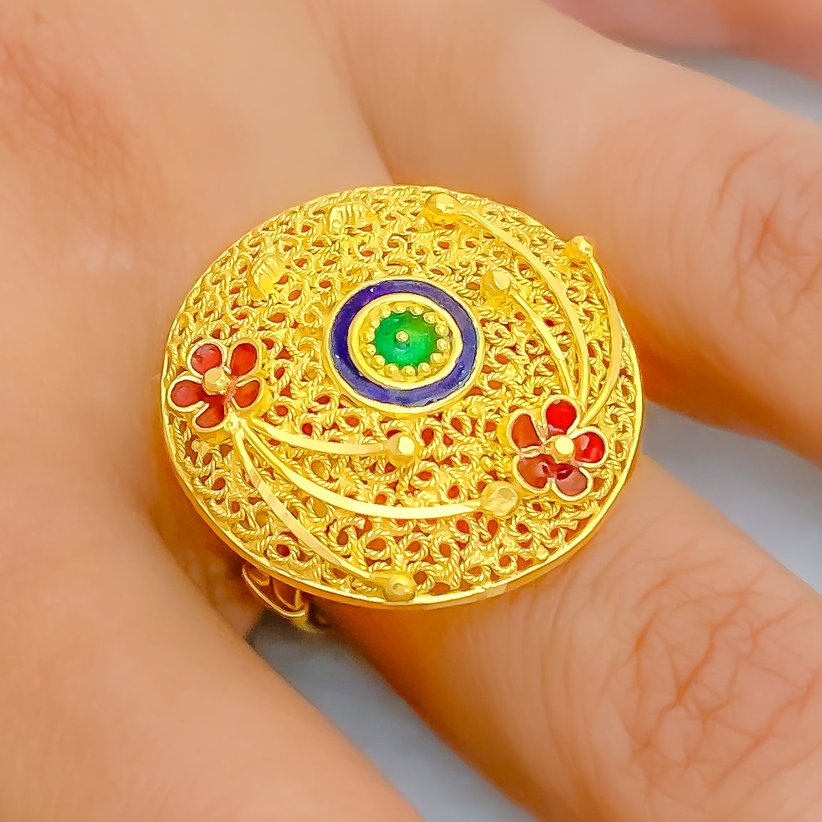 Beautiful Floral 22k Gold Color Accented Statement Ring – Andaaz Jewelers