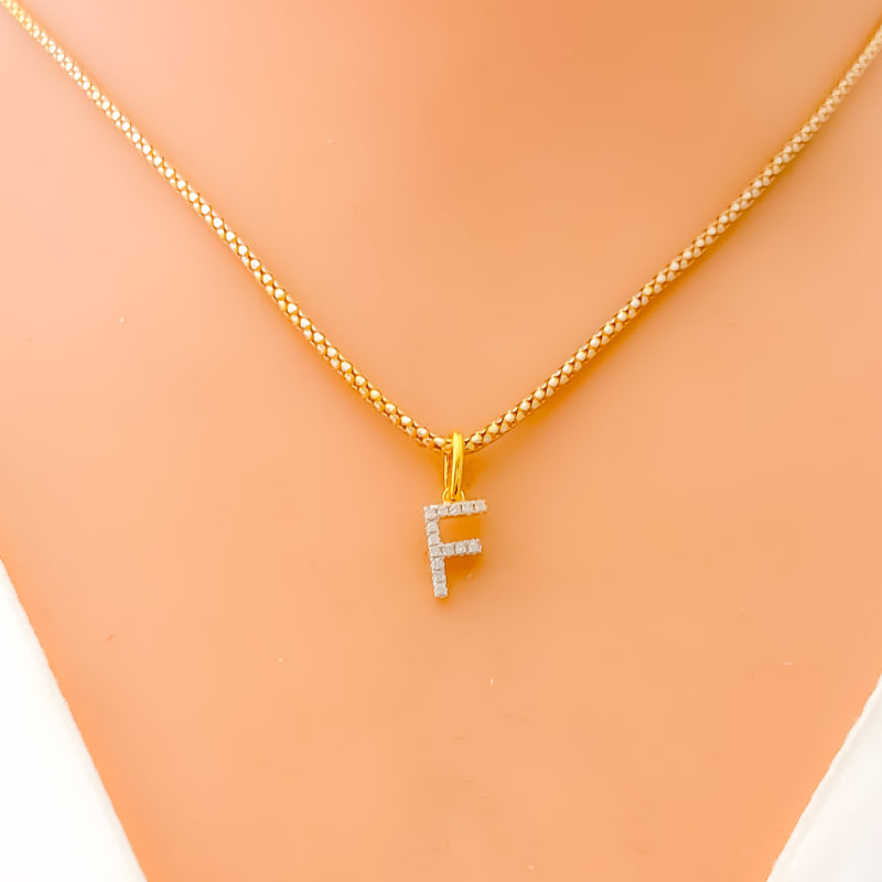 F Diamond Letter + 18k Gold Pendant 