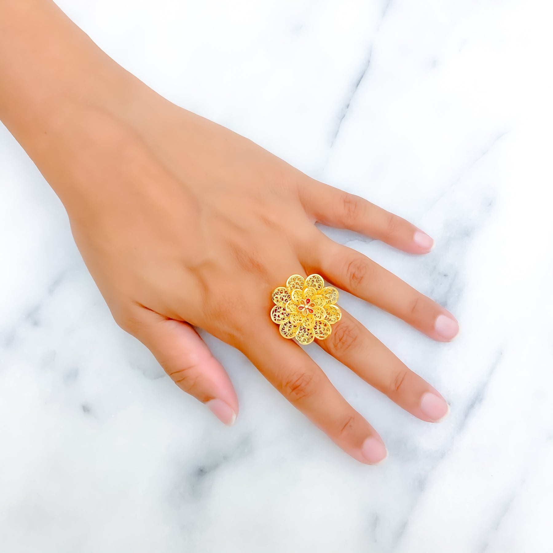 Beautiful Floral 22k Gold Color Accented Statement Ring – Andaaz