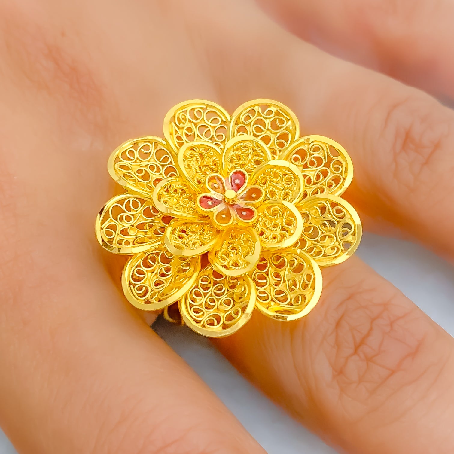 Beautiful Floral 22k Gold Color Accented Statement Ring – Andaaz Jewelers