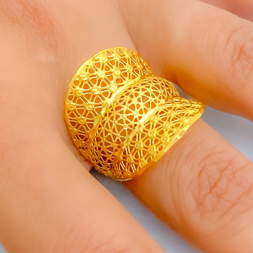 Fine Elevated 22k Gold Mesh Ring 