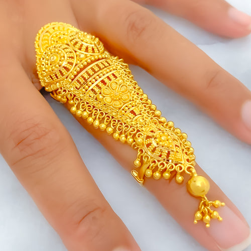 Traditional Tasseled 22k Overall Gold Finger Ring