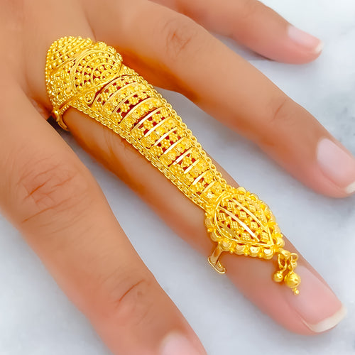 Magnificent Beaded 22k Overall Gold Finger Ring