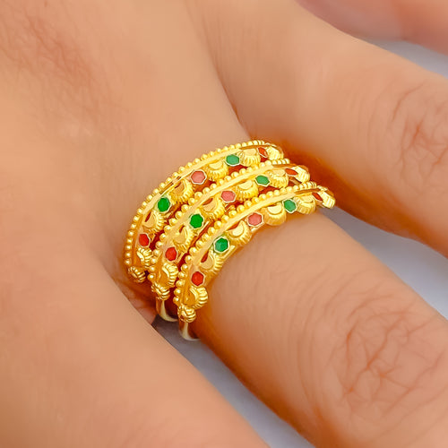 Laced Meenakari 22K Gold Spiral Ring 