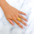 Upscale Floral Lined 22K Gold Spiral Ring