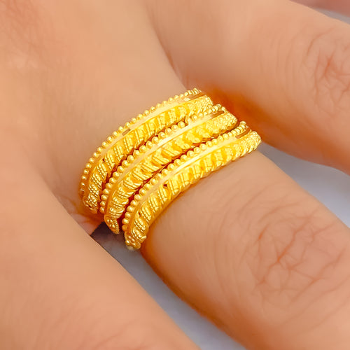 Opulent Leaf Accented 22K Gold Spiral Ring 