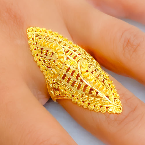 Decorative Frilled 22k Gold Elongated Ring