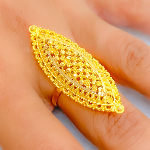 Shimmering Festive 22k Gold Elongated Ring