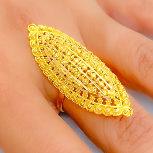 Traditional Domed 22k Gold Elongated Marquise Ring 