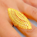 Glossy Asymmetrical Leaf 22k Gold Elongated Ring 