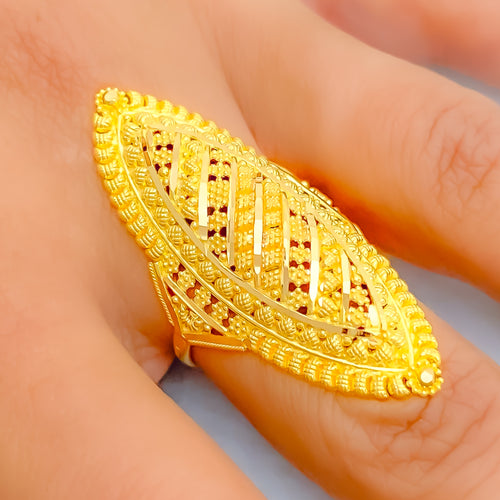 Festive Striped 22k Gold Elongated Ring 