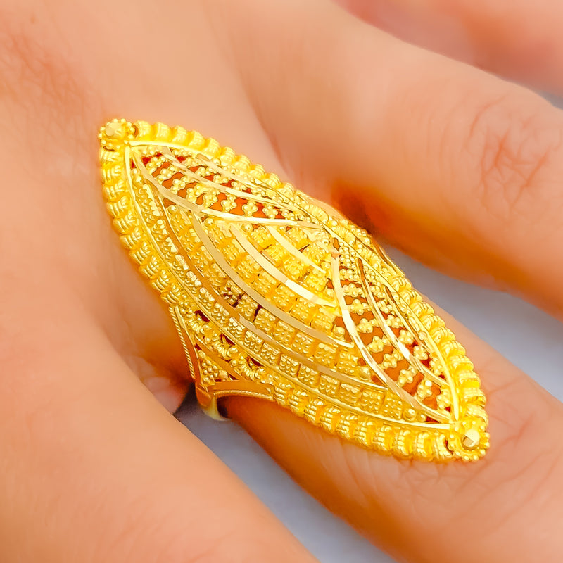 Opulent Sparkling 22k Gold Elongated Ring 