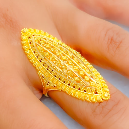 Impressive Marquise Mesh 22k Gold Elongated Ring