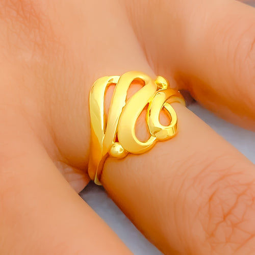 Asymmetrical Ribbon 22k Gold Ring 