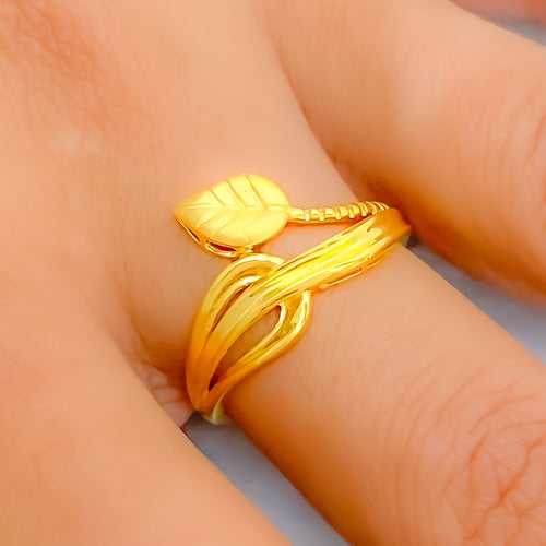 Graceful Elevated 22k Gold Leaf Ring 