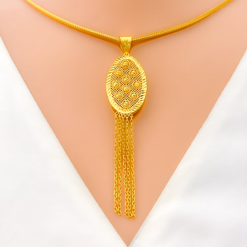 Intricate Lustrous Oval 22k Gold Pendant
