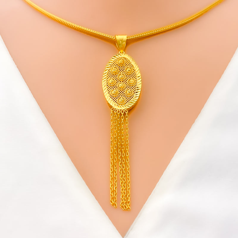 Intricate Lustrous Oval 22k Gold Pendant