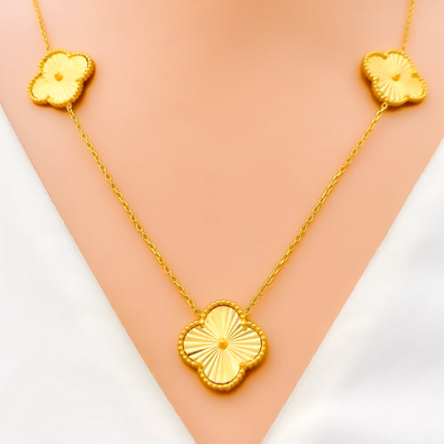 Exquisite Charming Clover 22k Gold Necklace