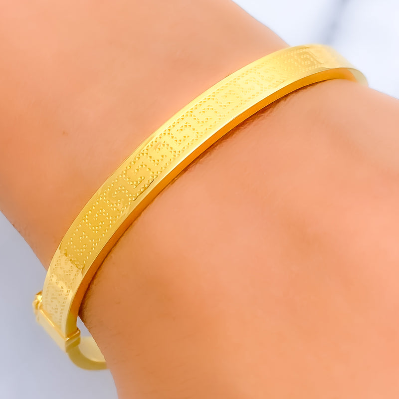 Light Engraving 21k Gold Bangle Bracelet