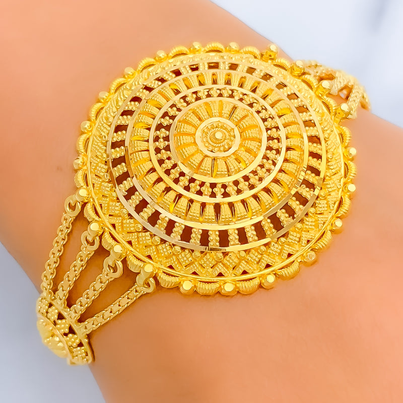 Traditional Domed Mandala 22K Gold Statement Bracelet