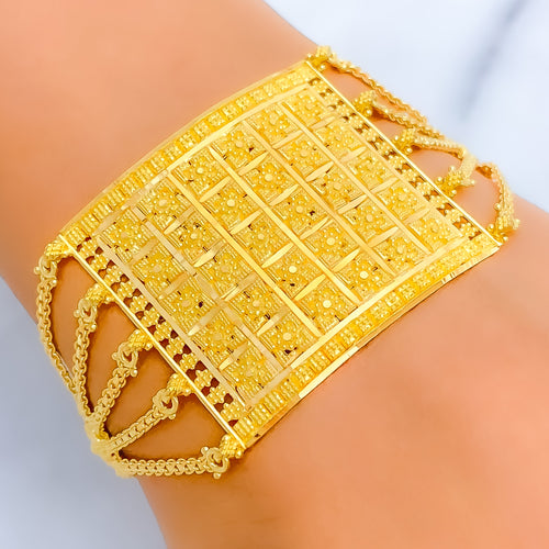 Bold Checkered 22K Gold Statement Bracelet