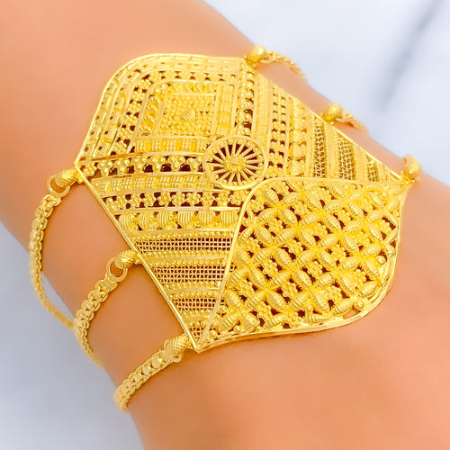 Impressive Striped 22K Gold Statement Bracelet