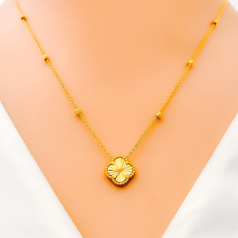 Sleek Lightweight 22k Gold Clover Necklace 