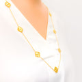 Regal Shimmering 22k Gold Long Clover Necklace 