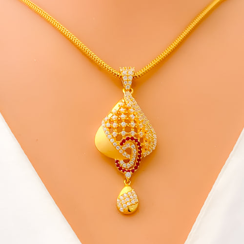 Regal Evergreen 22k Gold CZ Pendant Set