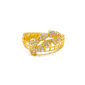 Checkered Leaf 22k Gold CZ Ring