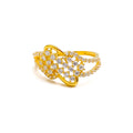 Tasteful Checkered 22k Gold CZ Ring