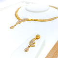 Contemporary Asymmetrical 22k Gold CZ Necklace Set