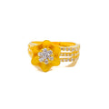 Bespoke Golden Flower 22k Gold CZ Ring