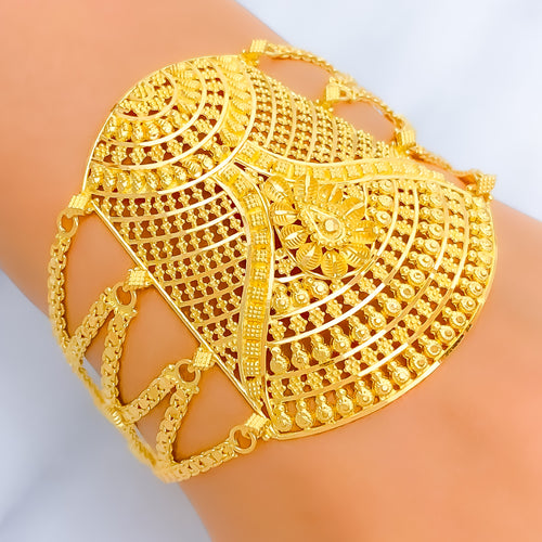 Palatial Floral Netted 22K Gold Statement Bracelet