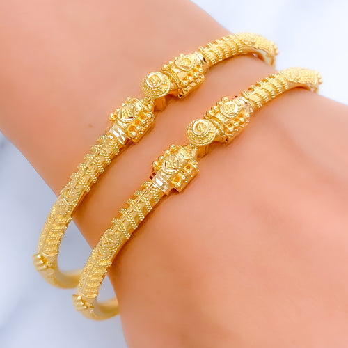 Traditional Festive Striped 22k Gold Pipe Bangles 