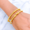 Traditional Festive Striped 22k Gold Pipe Bangles 