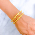 Upscale Beaded 22k Gold Striped Pipe Bangles 